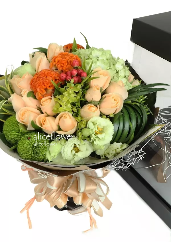 盒裝花-香檳啐飲盒裝花, 台北愛麗絲花坊網路花店.