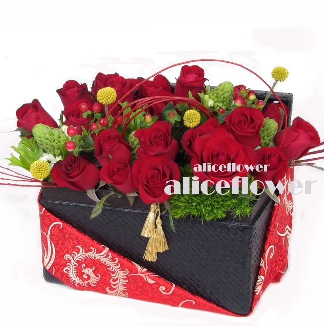 精緻盆花設計,玫瑰情緣紅玫盒裝花