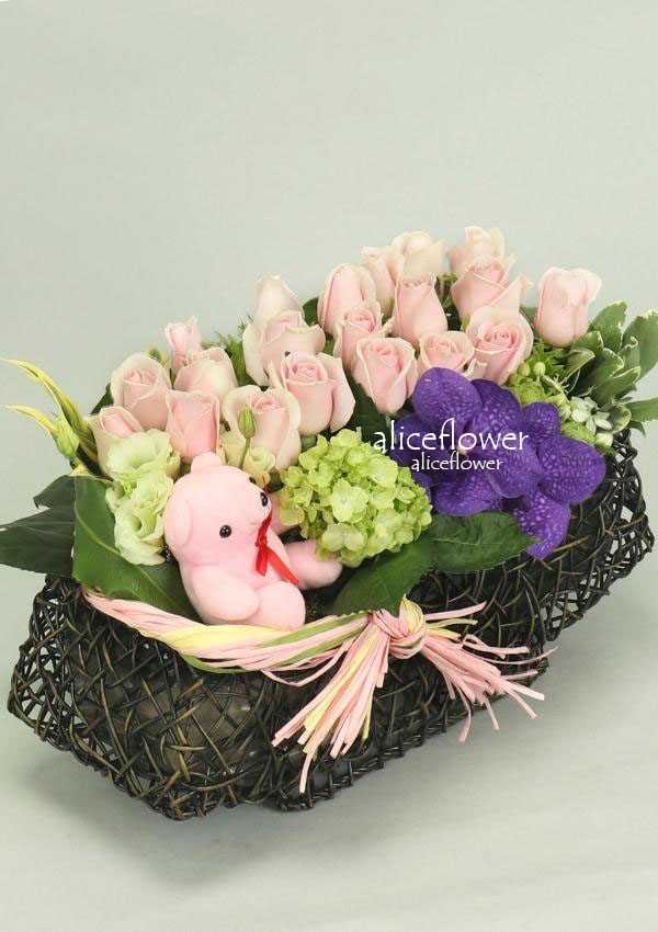 盒裝花,甜芯寶貝粉玫盆花