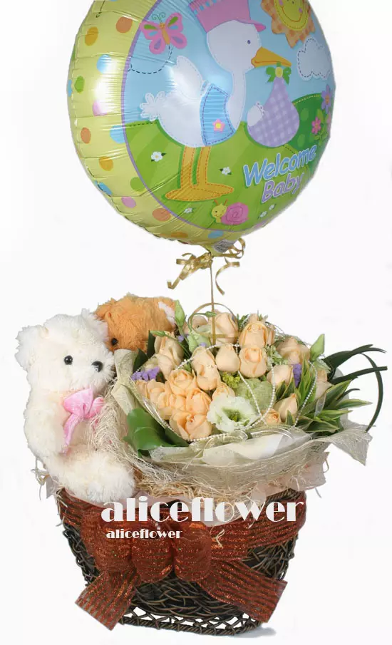 小熊玩偶 & 禮物,寶貝報到氣球花束