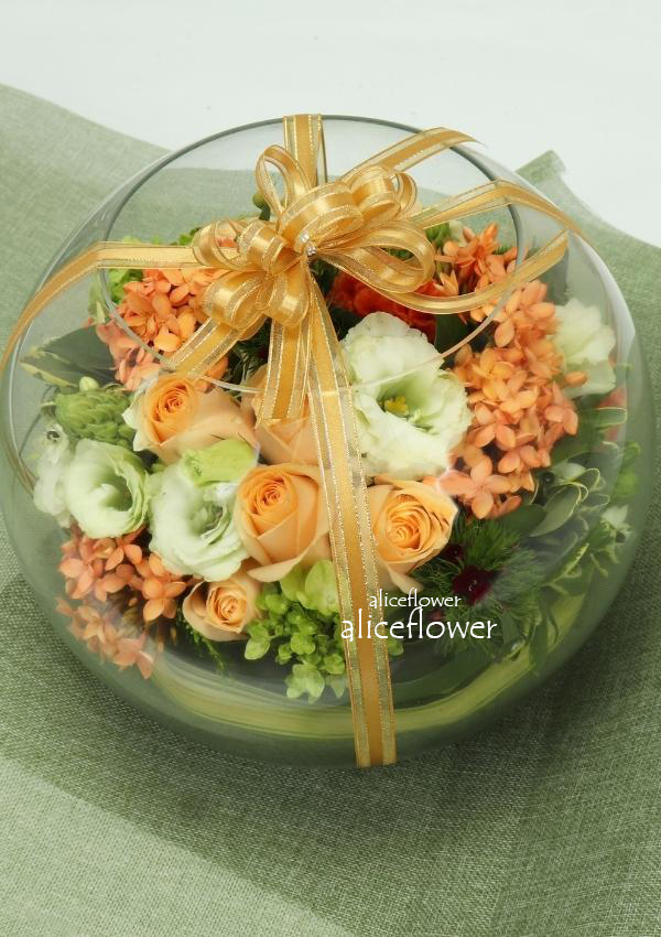 精緻盆花設計,花嫁物語玫瑰玻璃球盆花