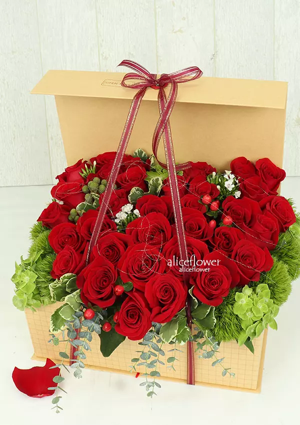 玫瑰花束 盒裝,幸福錦囊紅心盆花