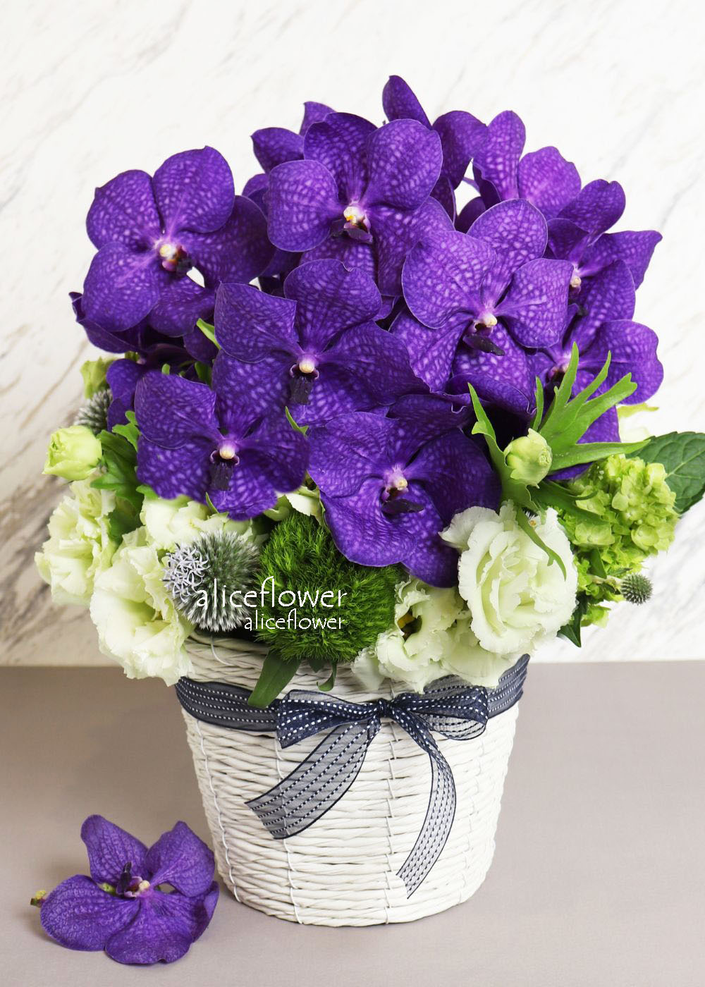 Birthday arranged flowers,Purple vine  moon