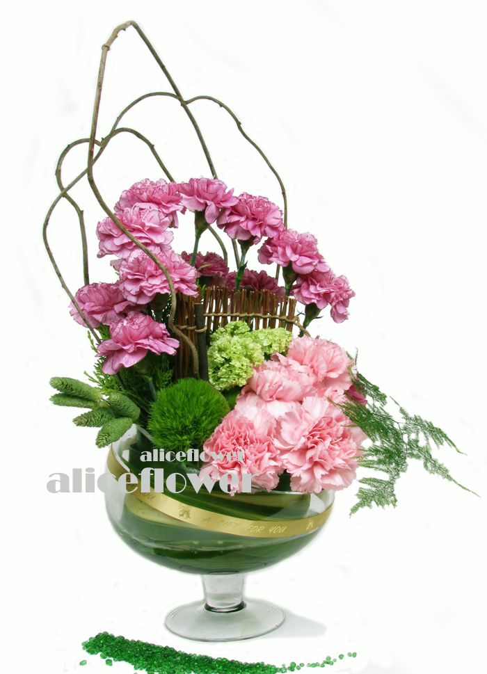 精緻盆花設計,歡馨喜悅粉双色康乃馨盆花