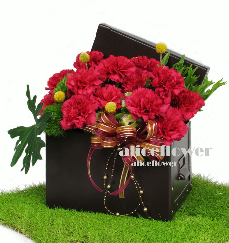 母親節康乃馨花束-進口康乃馨,媽咪的珠寶盒紅色康乃馨
