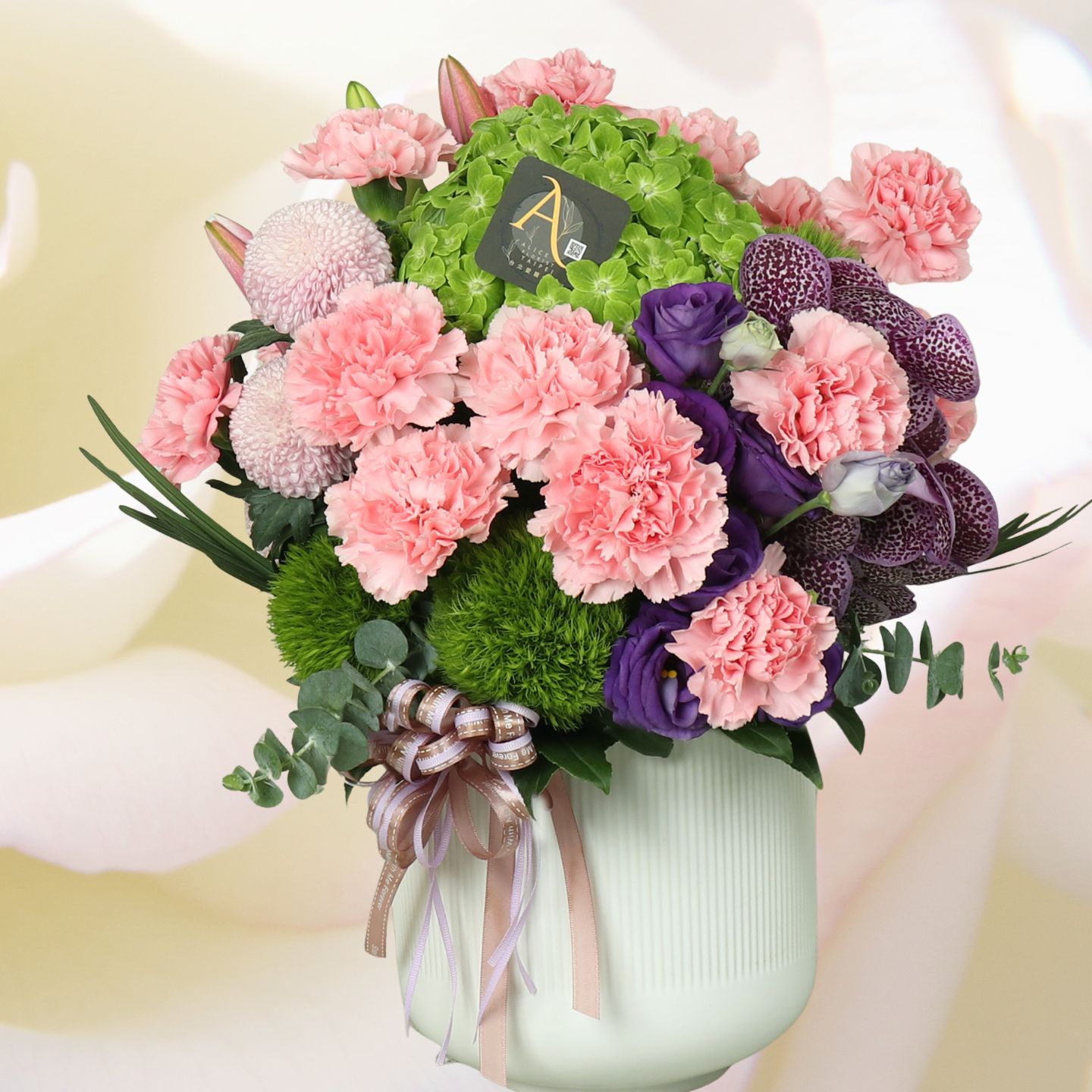 母親節康乃馨花束-進口康乃馨-紫韻嫣然粉色康乃馨盆花, 台北愛麗絲花坊網路花店.