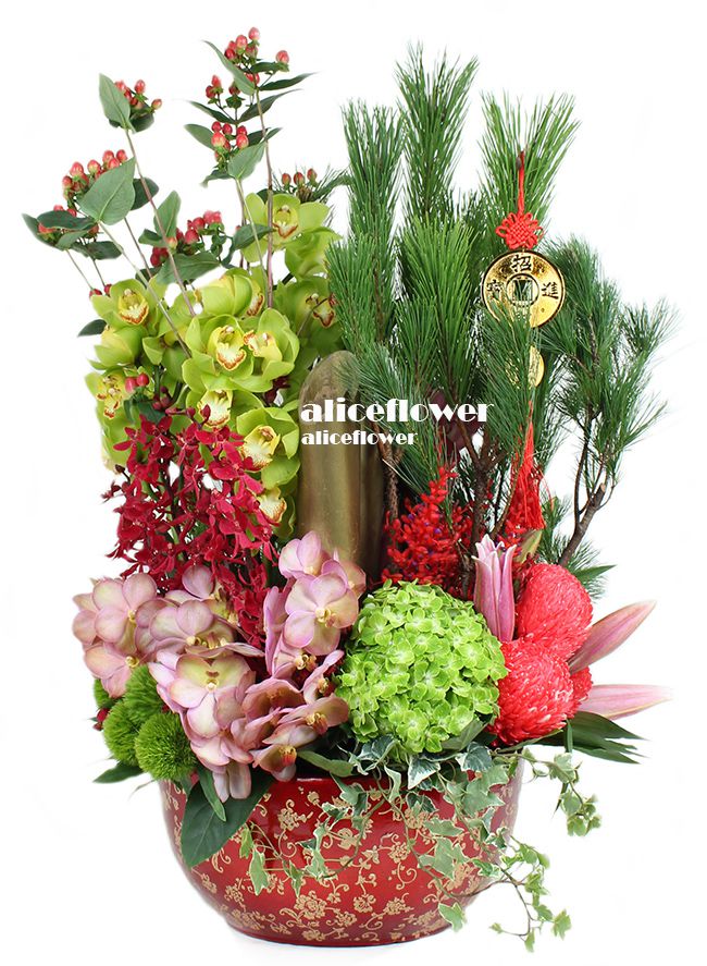 Lunar New Year Flower Arranged,Golden bamboo New Year