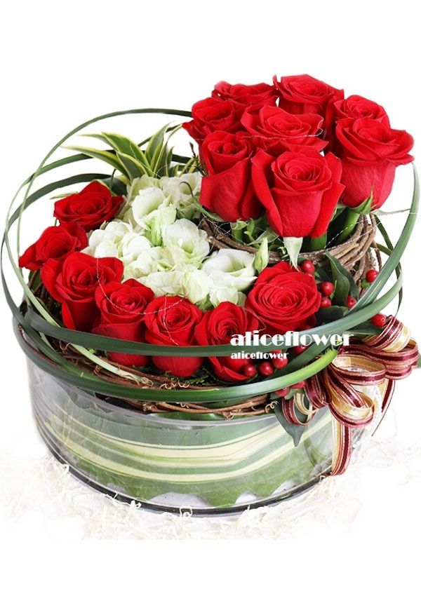 生日盆花,花舞紅楓紅玫瑰盆花