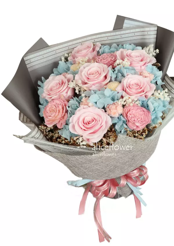@[White Valentine Bouquet],Lilace Pink Forever Roses