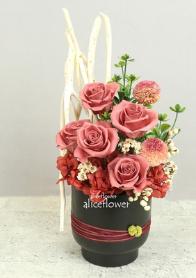 玫瑰盆花,永恆的愛*永生嫣紅玫瑰盆花