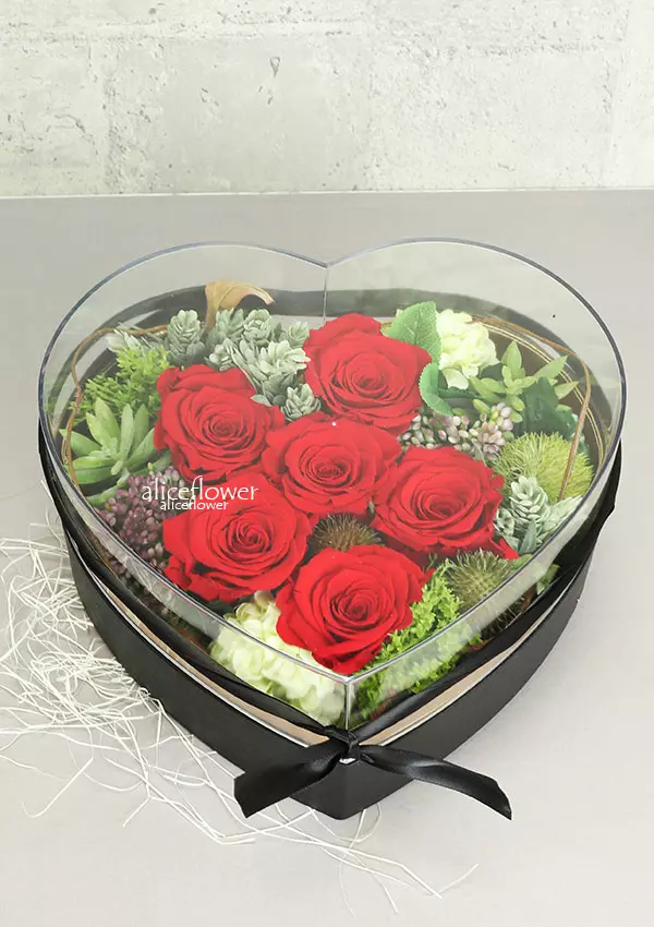 生日盆花,相思永恆*永生紅玫瑰盒裝花