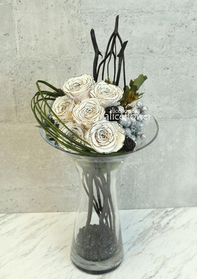 Birthday arranged flowers,Silver Whisper