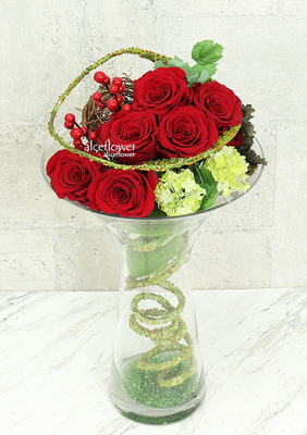 生日盆花,梅杜莎*永生紅玫瑰