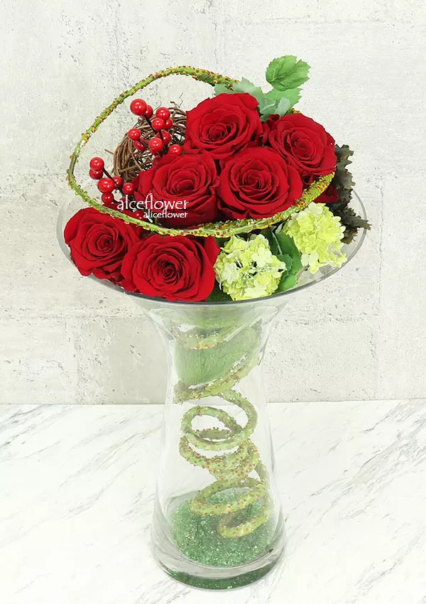 精緻盆花設計,梅杜莎*永生紅玫瑰