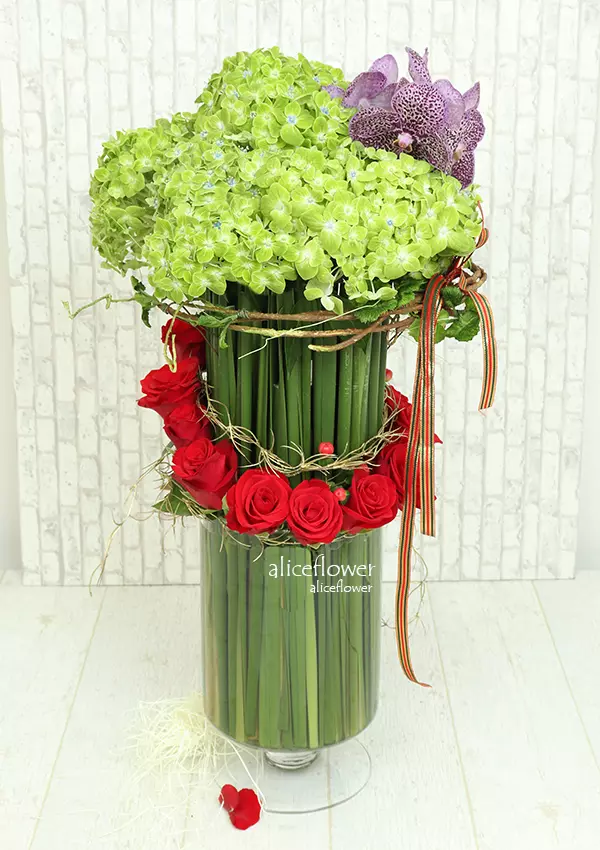 玫瑰盆花,甜蜜笑容繡球瓶裝花