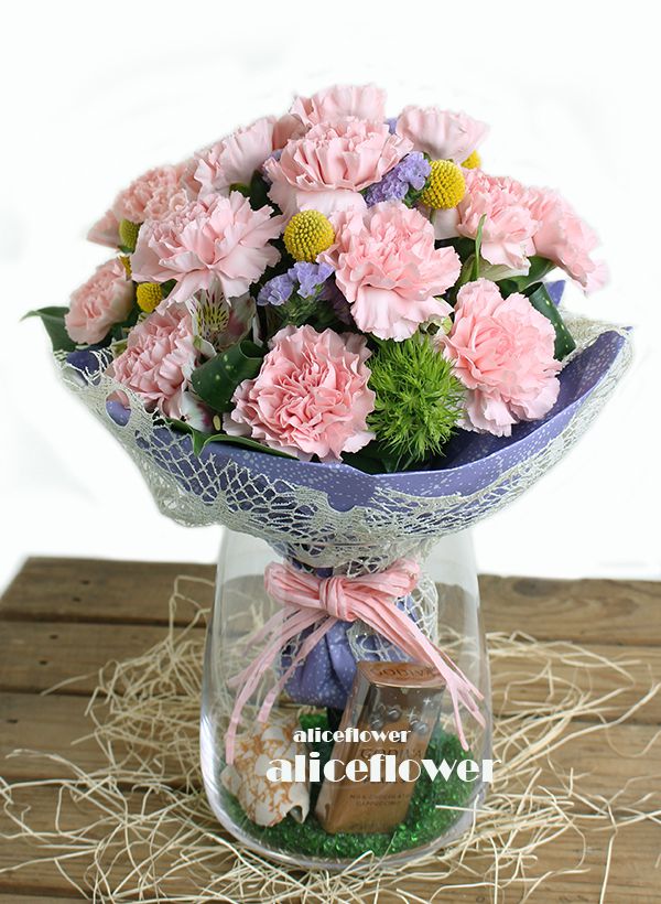 母親節康乃馨花束-進口康乃馨,粉彩馨意粉色康乃馨瓶裝花