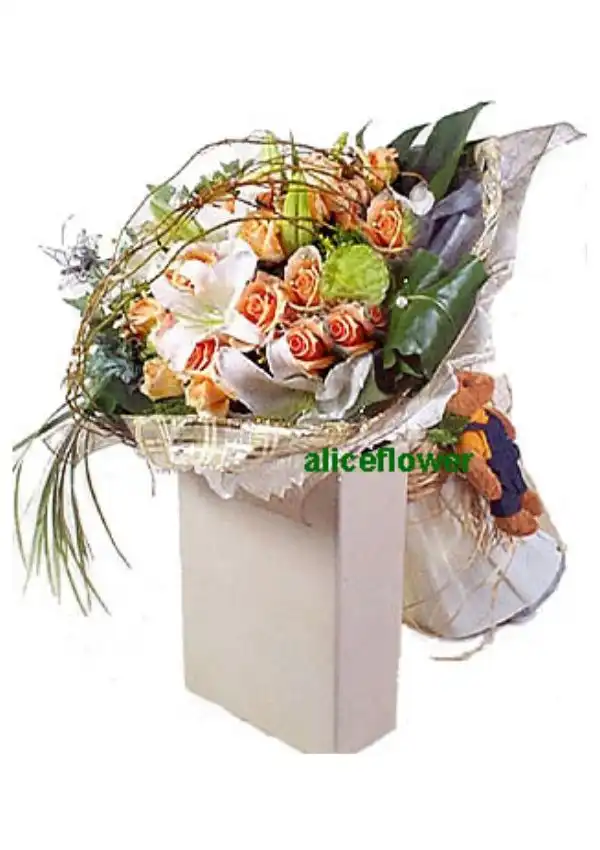 @[Hand wrapped bouquet],Roses &  lily