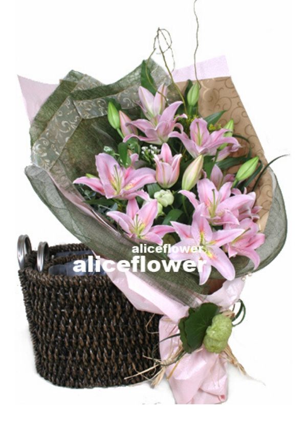 Hand wrapped bouquet,Pink Lilies