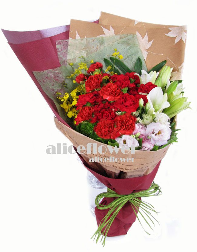 精緻花束,馨愛媽咪紅色康乃馨百合花束