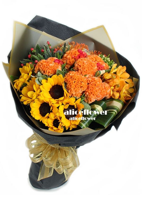 Hand wrapped bouquet,Orange sunshine