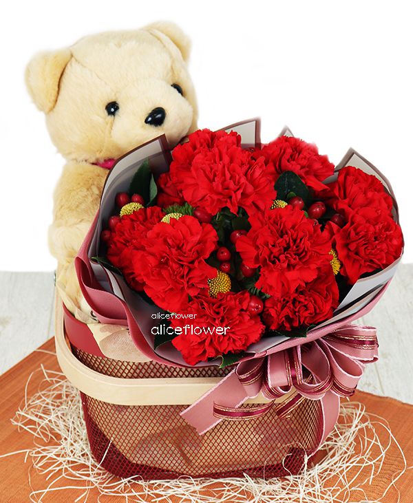 母親節康乃馨花束-進口康乃馨,溫暖懷抱紅色康乃馨花束