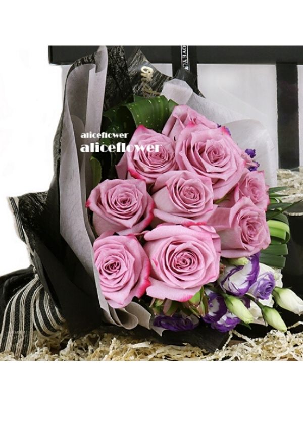 Rose Bouquet in box,Purple Princess Violet Roses