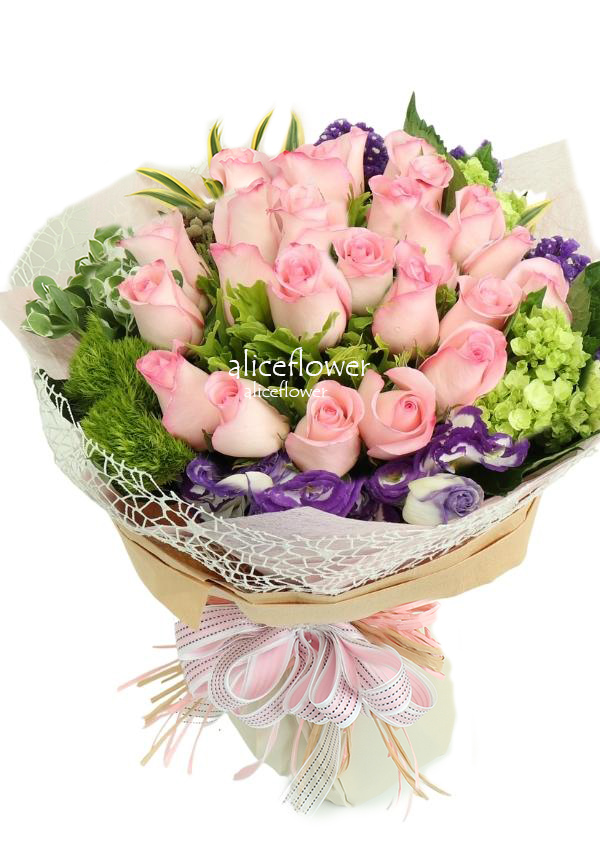 White Valentine Bouquet,Meteor Garden  Pink Roses