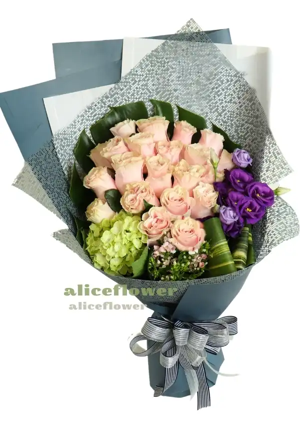 @[Chinese Valentine Bouquet],Love Poem Pink Roses Bouquet