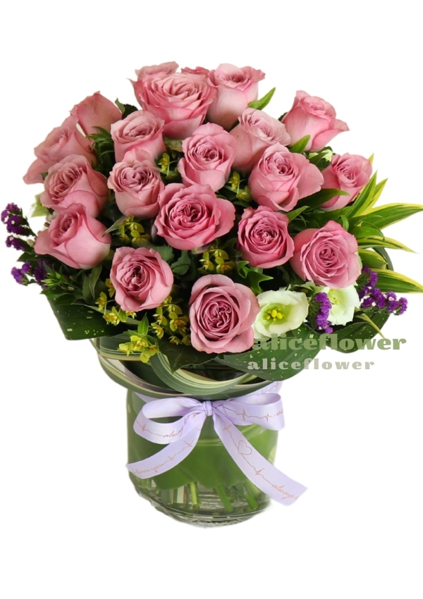 進口大朵玫瑰花束,奧羅菈紫玫瑰瓶裝花