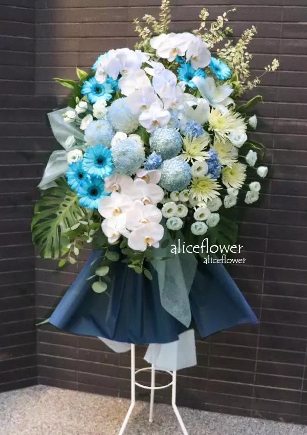 追思弔唁花籃-藍色情懷喪禮花架, 台北愛麗絲花坊網路花店.