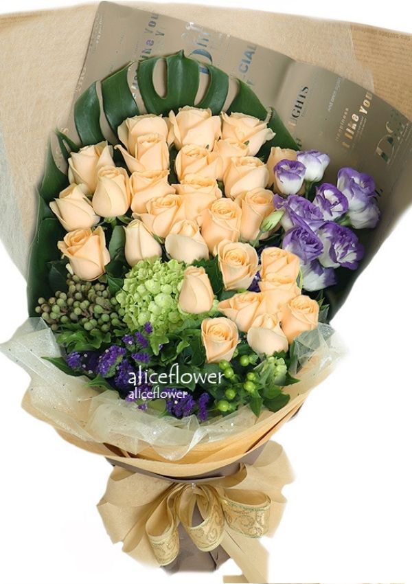 台北當日送花訂花,思念心情香檳玫瑰花束