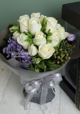 台北當日送花訂花,白色交響樂白玫瑰花束