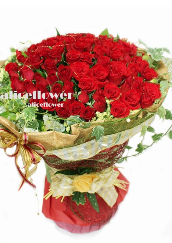 白色情人節花束,真愛久久99朵癡情玫瑰花束