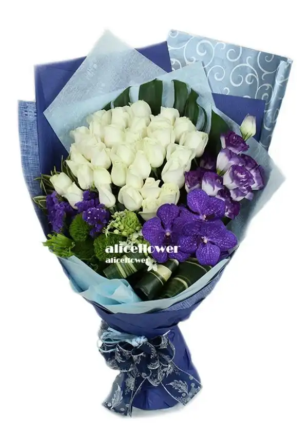 @[Birthday bouquet],Blue Lover White Roses