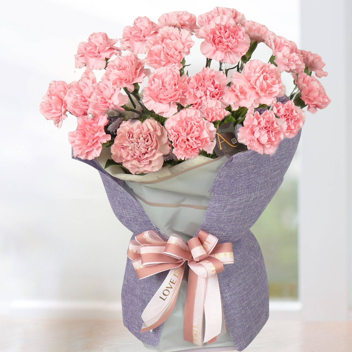 母親節進口康乃馨花束,思念親恩粉色康乃馨金鑽花束