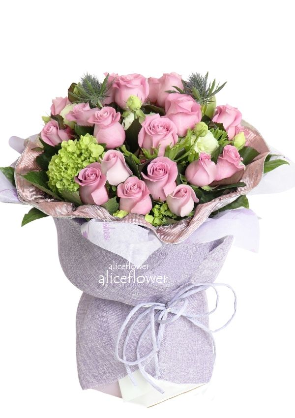 台北當日送花訂花,薇爾莉雅粉玫金鑽花束