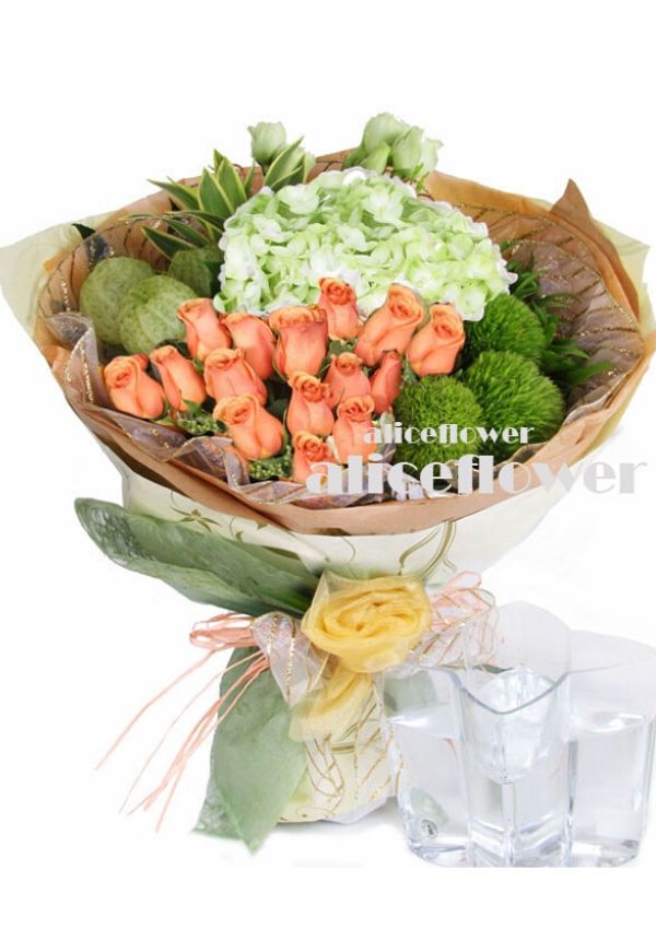 仲夏夜花束,橙色相戀情人玫瑰花束